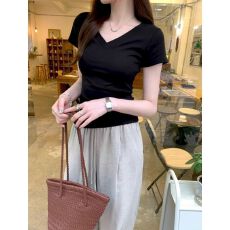 批发美式辣妹V领正肩短袖女夏季简约基础款性感内搭上衣黑色t恤<b class='q'>打底衫</b>