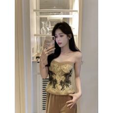 批发Syeee 格蕾香榭 蕾丝抹胸上衣女<b class='q'>秋</b>冬收腰显瘦温柔气质氛围感内搭