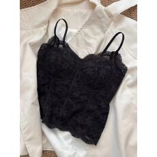 批发法式黑色蕾丝美背吊带背心女带胸垫秋冬打底加绒保暖背心西装内搭