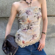 批发鹭青一原创【朝花夕拾】印花吊带背心女<b class='q'>夏</b>季复古刺绣打底挂脖上衣