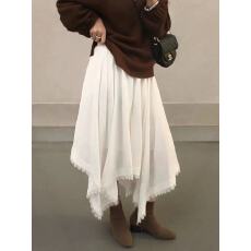 春季复古不规则蕾丝下摆半身裙女2026新款松紧高腰显瘦a字大摆裙