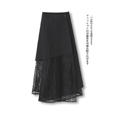 批发黑色<b class='q'>西装</b><b class='q'>蕾丝</b>拼接半身裙女2026春夏新款设计感不规则长裙