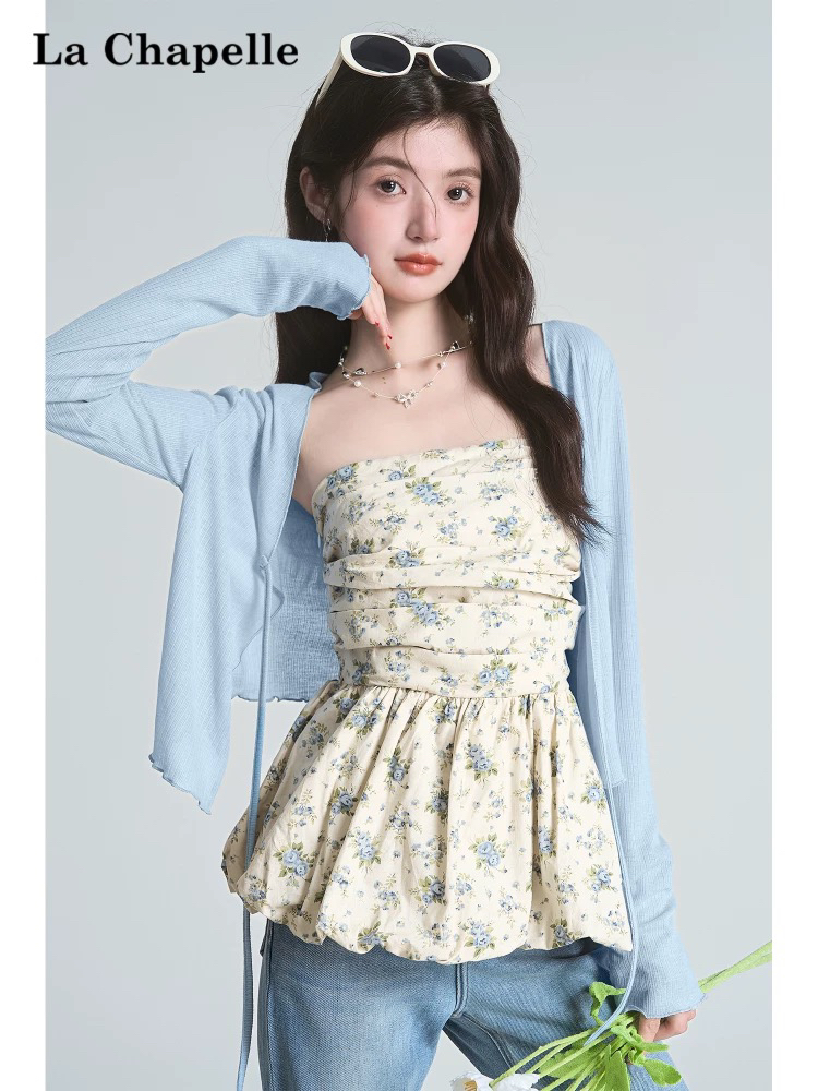 2026 새로운 프랑스식 꽃무늬 튜브탑 조끼 여성 여름 아름다운 작은 셔츠 달콤한 핫걸 쇼트 스타일 해변가 휴가 맨위