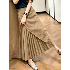 批发卡其色假两件百褶半身裙女2026年<b class='q'>夏</b>季流行新款优雅显瘦遮跨中长裙