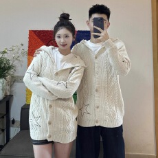 批发情侣装休闲学院风连帽子大码宽松男女毛衣开衫