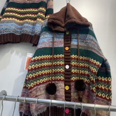 批发女装复古撞色条纹连帽毛衣<b class='q'>外套</b>秋季微宽松<b class='q'>显瘦</b>针织衫上衣