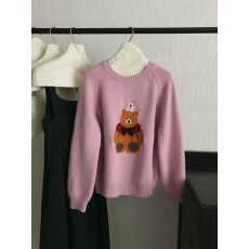 批发呆萌小熊提花圆领慵懒风套头毛衣女秋冬新款百搭宽松针织衫上衣