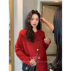 批发孕妇装新年穿搭法式翻领红色喜庆毛衣<b class='q'>宽松</b>针织<b class='q'>连衣裙</b>