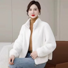 批发水貂皮毛一体秋冬新款<b class='q'>海宁</b><b class='q'>皮草</b>毛呢短拉链外套高品质