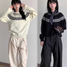 批发白色高级感费尔岛毛衣女2025年新款秋季韩系慵懒风穿搭针织衫上衣