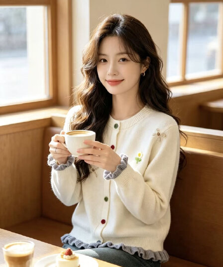 한 부서 부드러운 바람 3 차원 꽃 니트 오픈 가디건 여성 가을 겨울 새로운 와이드 부드러운 찹쌀 배색 패치워크 스웨터 코트