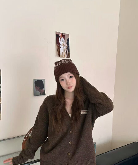 한 휴일 느슨함 센스 회색 V넥 니트 오픈 가디건 여성 루즈핏 느긋한 스웨터 코트