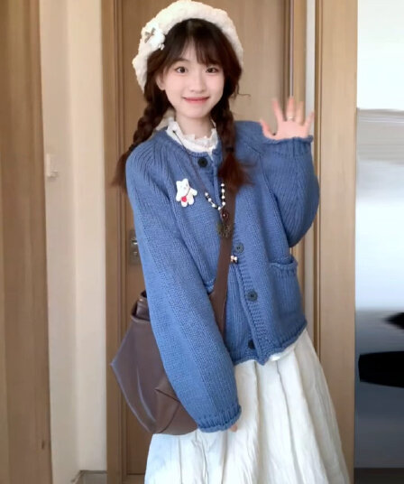 한 부서 레트로 고급 센스 두꺼운 로드 바늘 미니멀리즘 루즈핏 가을 겨울 부드러운 찹쌀 두꺼운 니트 스웨터 여성 스웨터 카디건 코트