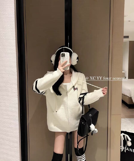한국 강아지 네 바 모방 fall 털 후드 티 스웨터 여성 학원 느긋한 바람 카디건 코트