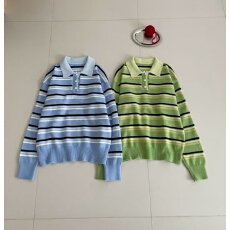 批发<b class='q'>韩国</b><b class='q'>代购</b><b class='q'>正品</b>2026秋季新款宽松拼色条纹POLO领针织衫女