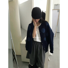 批发秋冬<b class='q'>韩版</b>宽松大码胖mm慵懒松弛风条纹波点针织毛衣外套含羊毛