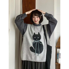 批发日系日杂风小猫毛衣马甲背心针织衫上衣秋装女款2026新款
