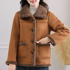 批发新款高档加绒加厚皮毛一体<b class='q'>外套</b>女中老年<b class='q'>妈妈</b>装冬季洋气质保暖大衣