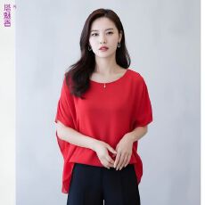 批发夏季雪纺衫女短袖减龄洋气小衫宽松慵懒风<b class='q'>蝙蝠</b>衫上衣