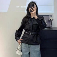 批发宋佳同款重工<b class='q'>真皮</b><b class='q'>皮衣</b><b class='q'>女</b>收腰显瘦2025