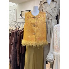 批发新中式国风马甲<b class='q'>真丝</b>提花坎肩背心秋冬夹棉鸵鸟毛马夹女装无袖外搭