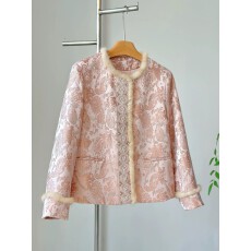 批发秋冬黄色新中式国风夹棉<b class='q'>外套</b>女装2025<b class='q'>新款</b>白色水貂毛拼接上衣