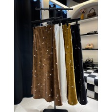 批发高级感烫金印花半身裙女秋季醋酸缎面包臀鱼尾裙高腰修身a字长裙