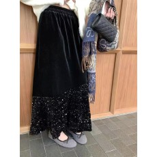 批发METWO 2274黑色亮片新年丝绒裙女2024冬季新款高腰显瘦a字半身裙