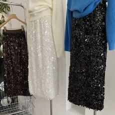 批发高级感亮片鱼尾半身裙女2025新款秋冬高腰a字长款包臀裙