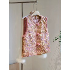 批发小众设计高端年轻款国风马甲女夹棉加厚外穿马夹背心洋气减龄粉色