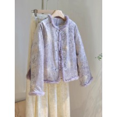 批发新中式紫色羽绒服<b class='q'>丝绒</b>外套女年轻洋气减龄水貂毛上衣冬装盘扣国风