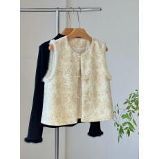 批发国风水貂毛米白色重工刺绣马甲女外穿洋气减龄日常夹棉新中式背心