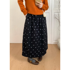 批发kumikumi甜美风黑色波点高腰夹棉半身裙女装冬季<b class='q'>百搭</b>宽松显瘦长裙