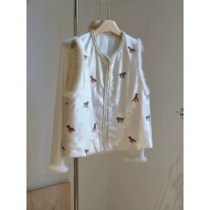 批发高端麻白色水貂毛马夹女外穿小马刺绣马甲提花减龄年轻新中式国风