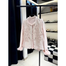 批发新中式重工<b class='q'>刺绣</b>水貂毛边马甲女2026早春新款盘扣国风粉色<b class='q'>上衣</b>外套