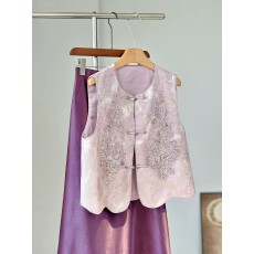 批发高级感紫色新中式重工钉珠刺绣马甲女春夏款减龄无袖外穿国风背心