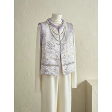 批发改良高端精致休闲新中式轻国风女装新款冬紫色提花水貂绒叠穿马甲