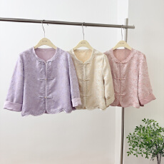 批发新中式盘扣减龄短外套女2025早春新款显瘦气质百搭轻奢温柔风上衣