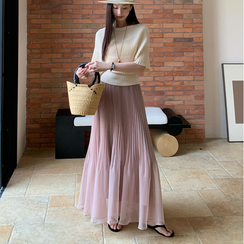 사랑 시리 2026 봄 요정 가스 우아함 허리밴드 디자인 플리츠 세련된 센스 주름 슬림해 보이는 반신 스커트