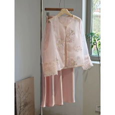 批发新中式柔粉色网纱钉珠刺绣外套夏季开衫国风气质外搭上衣防晒年轻