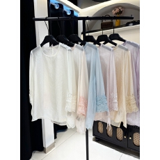 批发新中式天丝刺绣衬衫女2026春夏新款重工串珠亮片蕾丝衬衣打底上衣