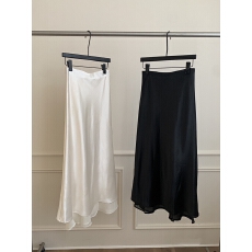 韩系双层醋酸缎面半身裙女春夏新款鱼尾裙度假风高腰a字中长裙