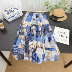 批发<b class='q'>实拍</b>复古印花百褶半身裙女中长款度假风显瘦氛围感半裙