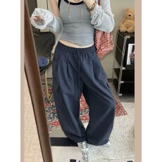 批发郑<b class='q'>春</b>花 citywalk 小格子口袋工装休闲裤女松紧裤高腰阔腿抽绳束脚