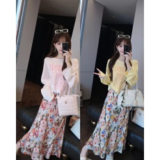 批发游鹿鹿 复古油画感碎花松紧腰a字<b class='q'>半身裙</b>女夏季修身显瘦气质<b class='q'>长裙</b>子