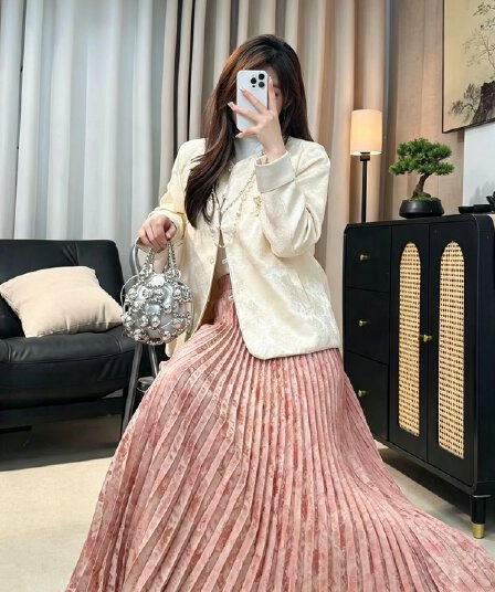 2026 가을 겨울 萣 시스템 전신 꽃 무거운 작업 플리츠 인어 꼬리 좋은 Pleat 패치워크 품격 밴딩 플리츠 스커트 여성
