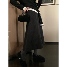 批发复古气质优雅风毛呢半身裙女秋冬中长款高腰A字大摆<b class='q'>百搭</b>垂坠半裙