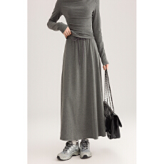 批发实拍深灰色时尚休闲荡领上衣高腰百搭<b class='q'>半身</b>裙春季新款女套