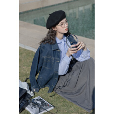 批发实拍  蓝色百搭复古牛仔外套女2025春秋新款宽松炸街百搭长袖上衣