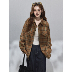 批发实拍复古风长袖<b class='q'>格子</b><b class='q'>衬衫</b>女秋季新款翻领宽松<b class='q'>衬衣</b>外套上衣